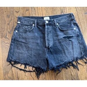 Citizens Of Humanity Black Distressed Frayed-Hem Denim Shorts